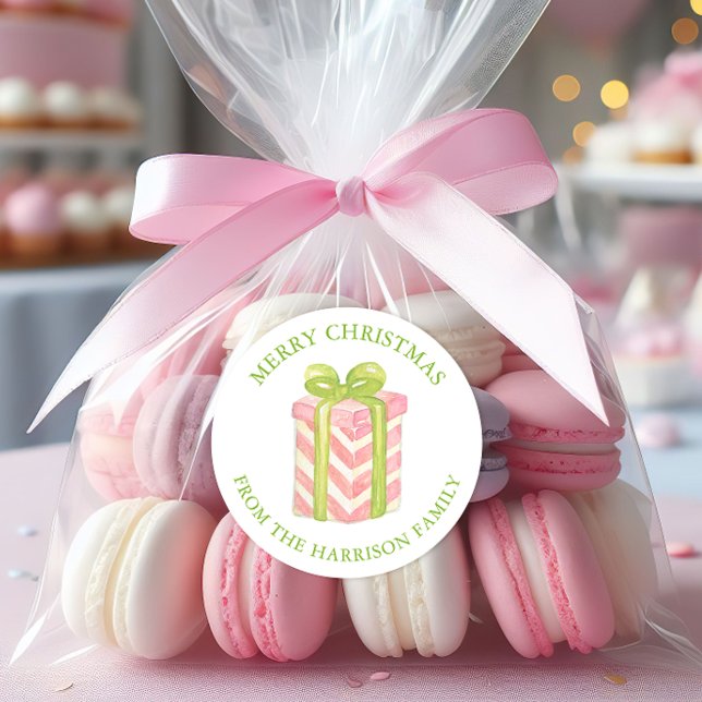 Sticker Rond Watercolor Pink & Green Christmas Gift (Créateur téléchargé)