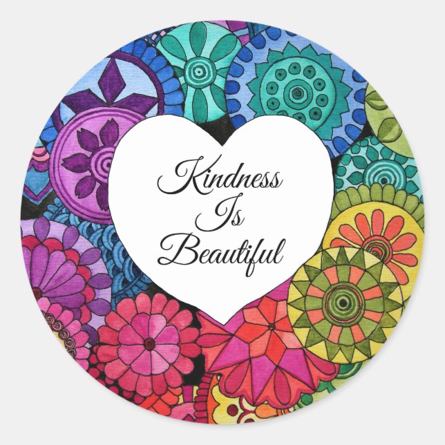Sticker Rond Watercolor Rainbow Mandala With Heart (Devant)