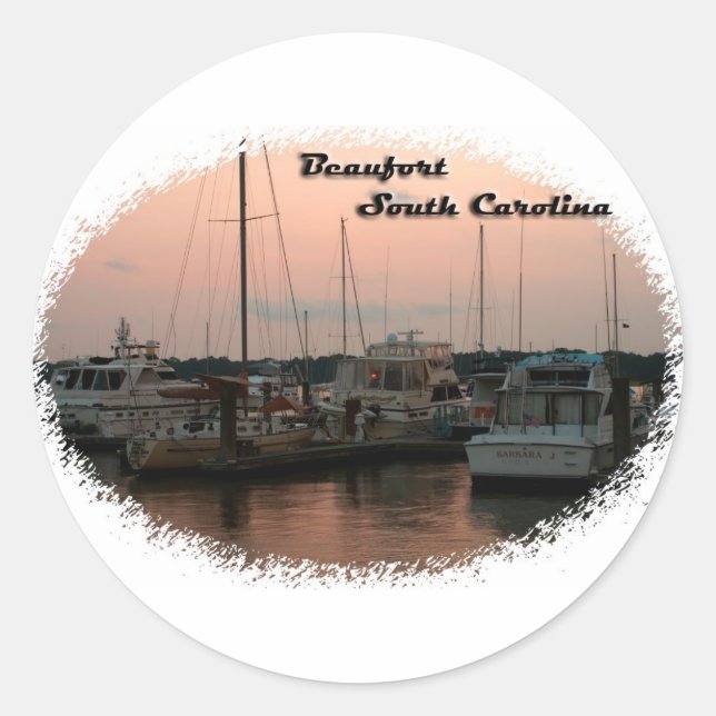 Sticker Rond Waterfront, Beaufort, SC (Devant)
