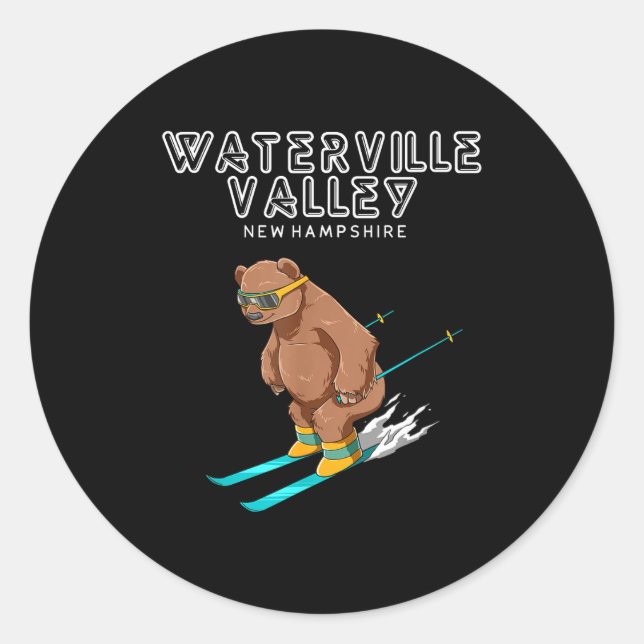 Sticker Rond Waterville Valley New Hampshire - Funny Ski Grizzl (Devant)