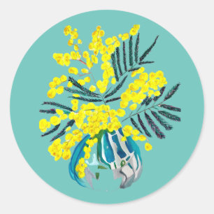 Sticker Rond Wattle Mimosa fleurie jaune Australie