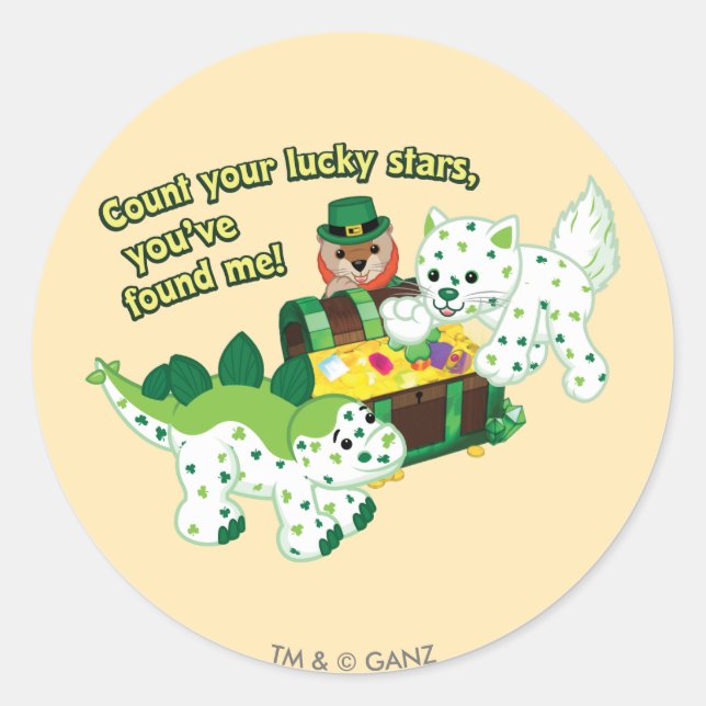 Sticker Rond Webkinz Leprechaun Clover Chat Lucky Dino (Devant)