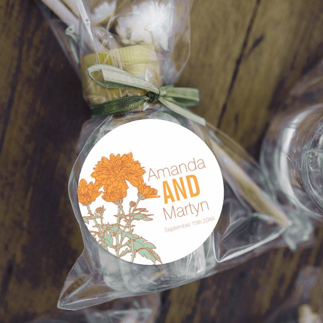Sticker Rond Wedding chrysanthemum orange fall wedding invites (Créateur téléchargé)
