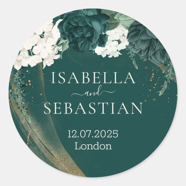 Sticker Rond Wedding Emerald Green Rose (Devant)
