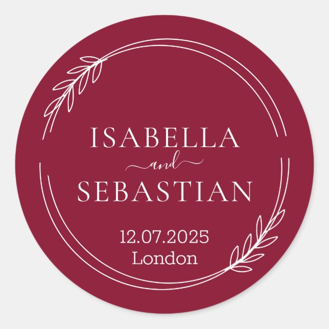 Sticker Rond Wedding Formal Burgundy (Devant)