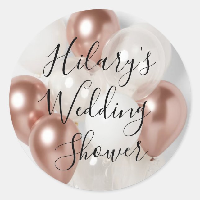 Sticker Rond Wedding shower rose Gold & White Balloon (Devant)