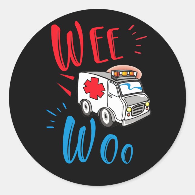 Sticker Rond WEE WOO AMR EMT AMR Paramedic Ambulance (Devant)