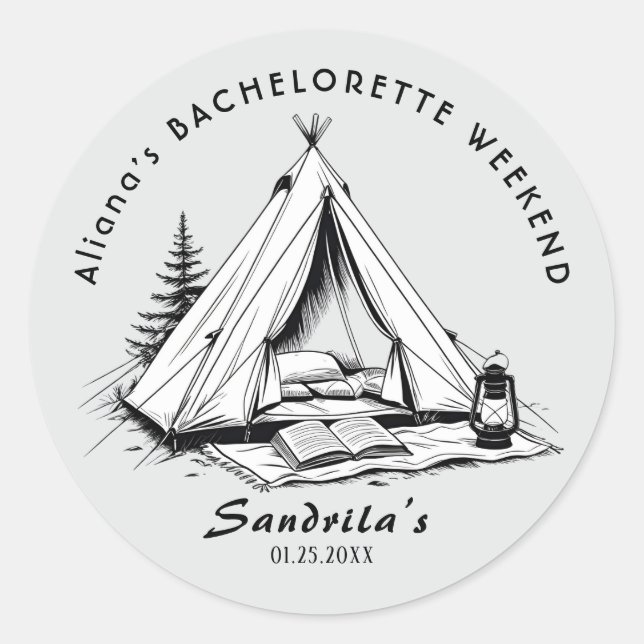 Sticker Rond Week-end de camping simple pour enterrement de vie (Devant)
