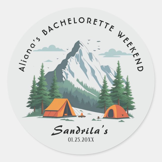 Sticker Rond Week-end de camping simple pour enterrement de vie (Devant)