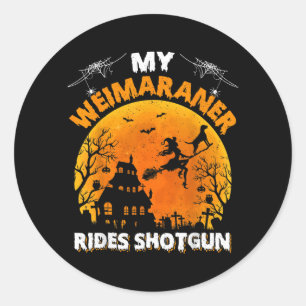 Sticker Rond Weimaraner fait du cheval drôle Chien Weimaraner