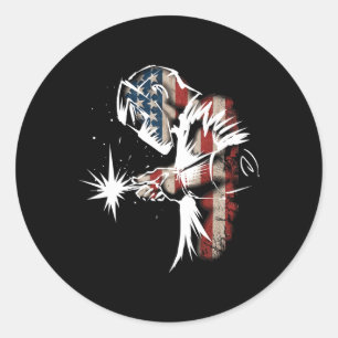 Sticker Rond Welder American Flag Usa Patriotic Welder Cadeau