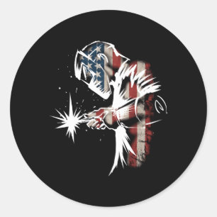 Sticker Rond Welder American Flag Usa Patriotic Welder Imprimer