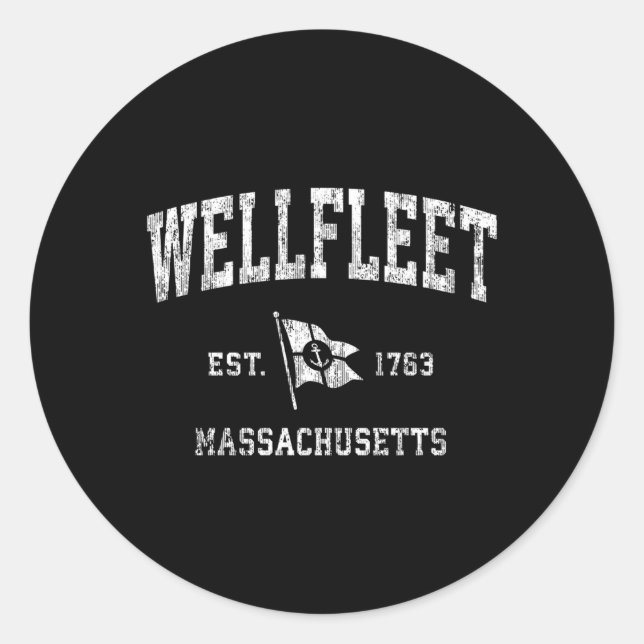 Sticker Rond Wellfleet Ma Nautical Bateau Ancre Drapeau Sports (Devant)