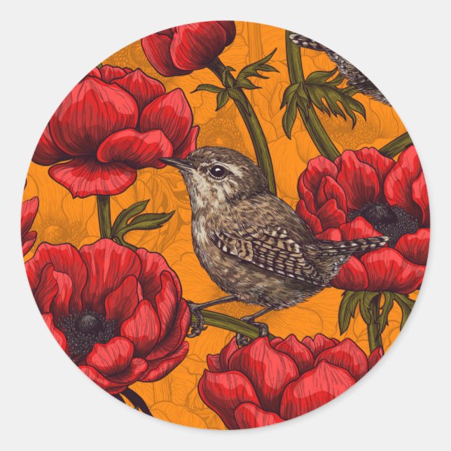 Sticker Rond Wens dans un jardin d'anémones rouges (Devant)