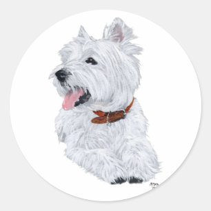 Sticker Rond West Highland White Terrier joyeux