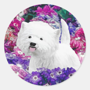 Sticker Rond West Highland White Terrier Peinture Chien Art