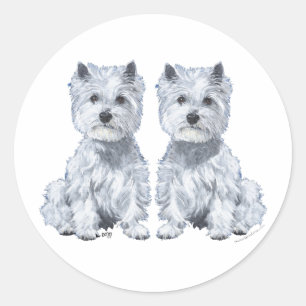 Sticker Rond West Highland White Terrier Twins !