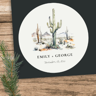 Sticker Rond Western Boho Cactus Mariage du paysage du désert