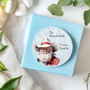 Sticker Rond Western Cowboy de Père Noël à cadeau enfant Noël