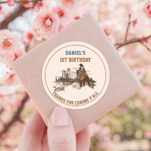 Sticker Rond Western Cowboy fête d'anniversaire