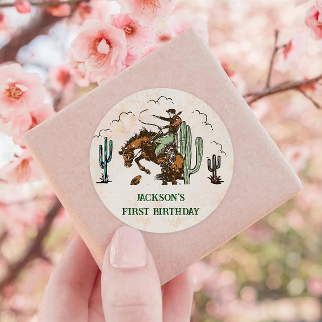 Sticker Rond Western Cowboy fête d'anniversaire (Créateur téléchargé)