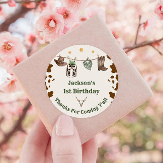 Sticker Rond Western Cowboy fête d'anniversaire