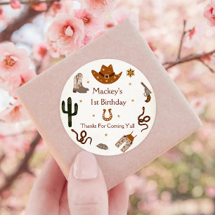 Sticker Rond Western Cowboy fête d'anniversaire