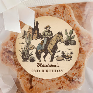 Sticker Rond Western Cowboy fête d'anniversaire
