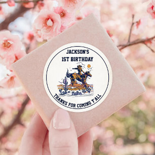 Sticker Rond Western Cowboy fête d'anniversaire