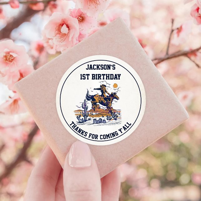 Sticker Rond Western Cowboy fête d'anniversaire (Créateur téléchargé)