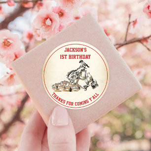 Sticker Rond Western Cowboy fête d'anniversaire