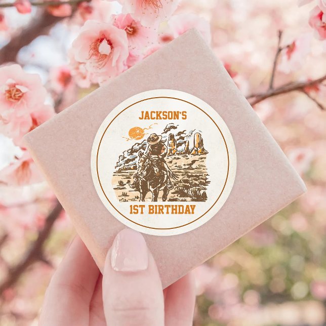 Sticker Rond Western Cowboy fête d'anniversaire (Créateur téléchargé)