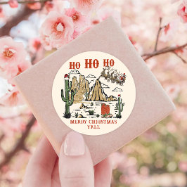 Sticker Rond Western Cowboy Père Noël Joyeux Noël Y'all