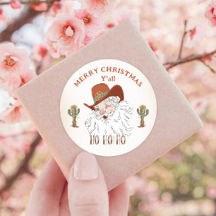 Sticker Rond Western Cowboy Père Noël Joyeux Noël Y'all