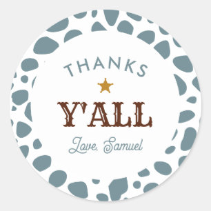 Sticker Rond Western Cowboy Rodeo Anniversaire Merci bleu