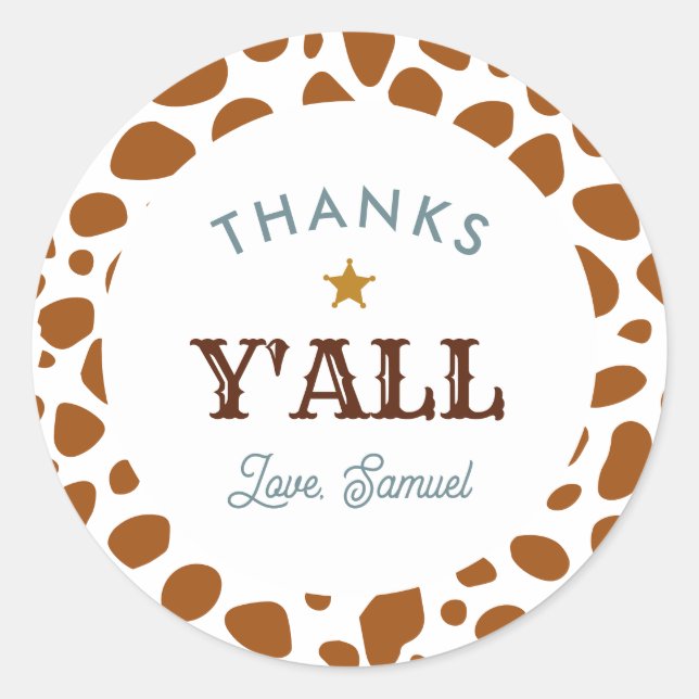 Sticker Rond Western Cowboy Rodeo Anniversaire Merci Brown (Devant)