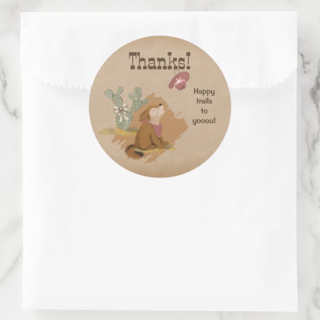 Sticker Rond Western Cowgirl Coyote Happy Trails Merci (Sac)