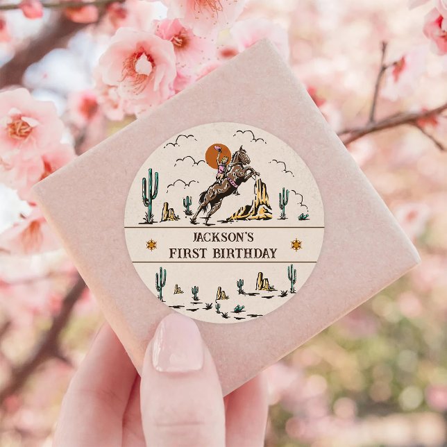 Sticker Rond Western Cowgirl fête d'anniversaire (Créateur téléchargé)