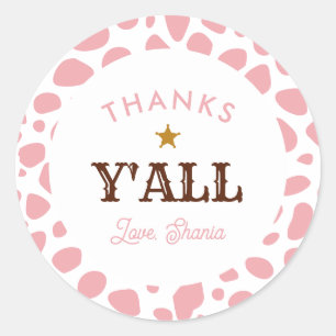 Sticker Rond Western Cowgirl Rodeo Anniversaire rose Merci à vo