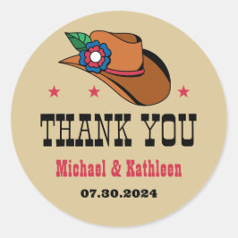 Sticker Rond Western Floral Cowboy Casquette Rustique Mariage c