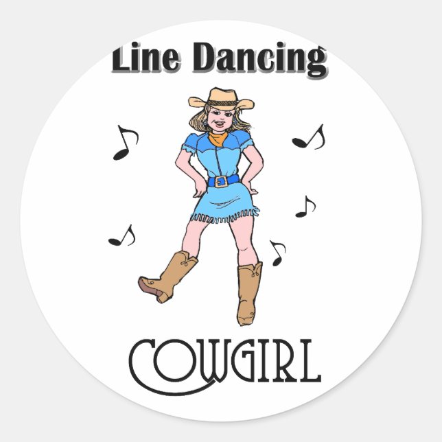 Sticker Rond Western "Line Dancing Cowgirl" (Devant)