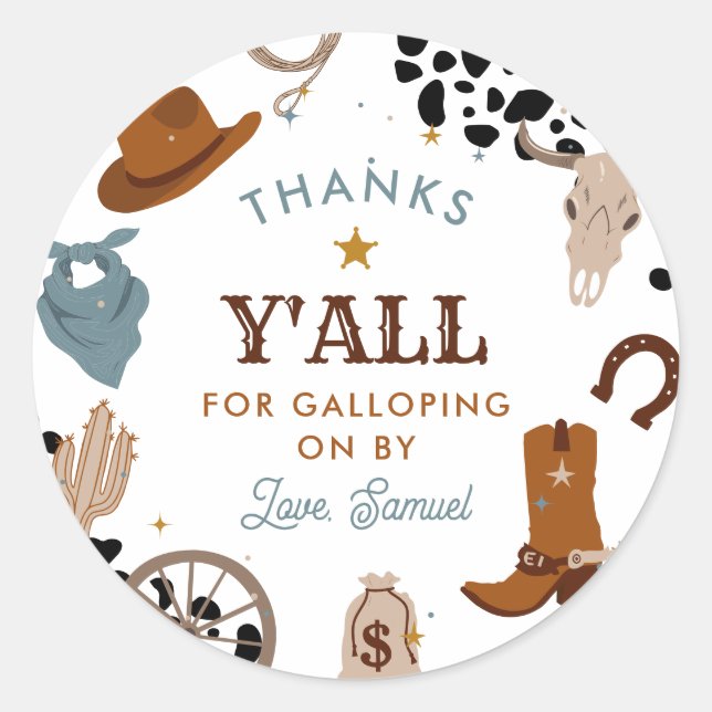 Sticker Rond Western Premier Rodeo Boy Premier Anniversaire Mer (Devant)