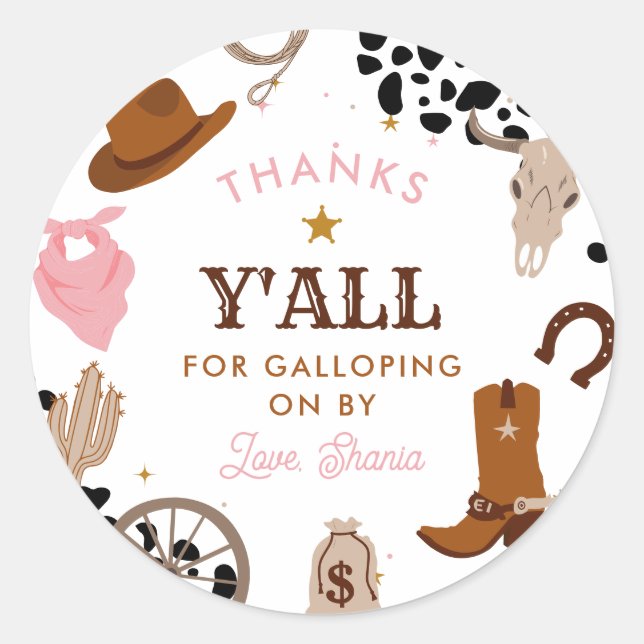 Sticker Rond Western Premier Rodéo fille premier anniversaire M (Devant)