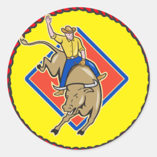 Sticker Rond Western Rodeo Cowboy Bull Rider