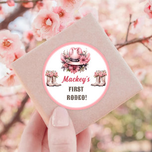 Sticker Rond Western Russe Floral Cowgirl fête d'anniversaire