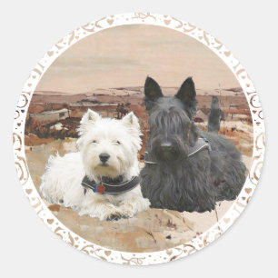 Sticker Rond Westie et Scottie ensemble automne