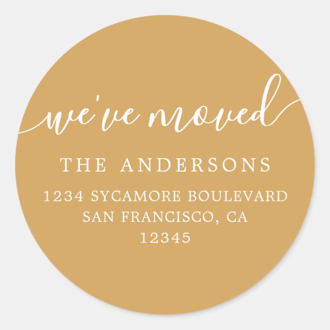Sticker Rond We've Moved Honey Gold New Address label (Devant)