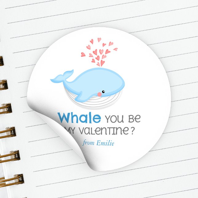 Sticker Rond Whale Tu Es Ma Valentine ? (Créateur téléchargé)