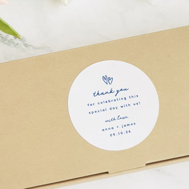 Sticker Rond Whimsical Blue Doodle Coeur Mariage Faveur (Créateur téléchargé)