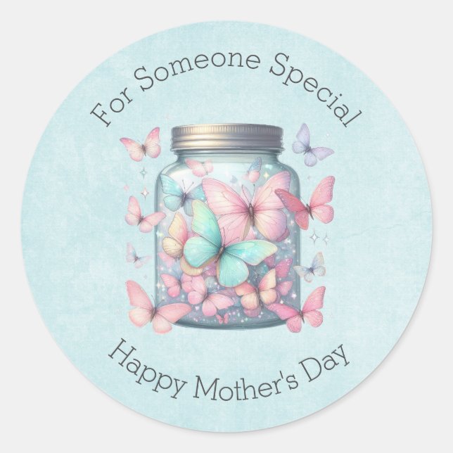 Sticker Rond Whimsical Butterflies in a Jar Mother's Day (Devant)